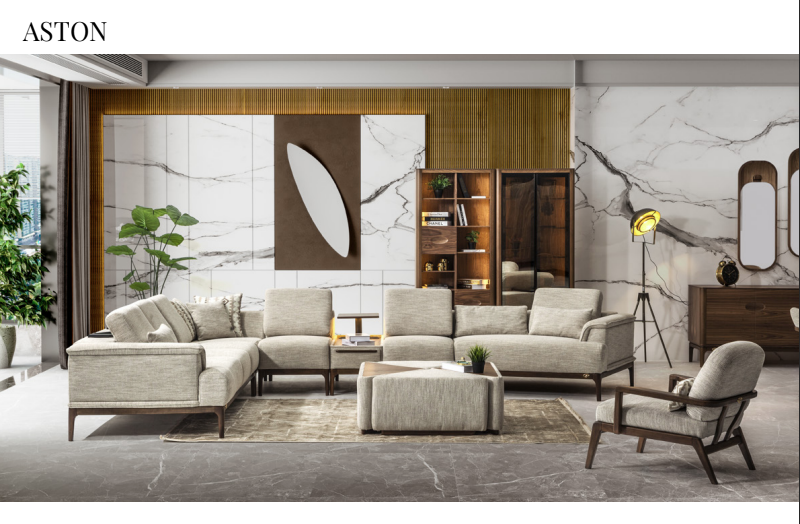 Netline Home Interior Aston Corner Sofa in a spacious lounge setting, showcasing comfortable corner seating design.