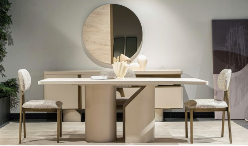 Modern Barcelona dining table with matching chairs from Netline Home Interior, ideal for stylish family meals.