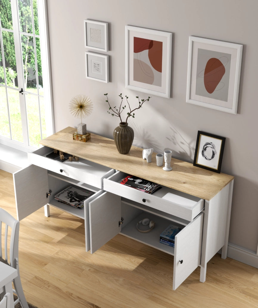 Lorena White Wood 4-Door 2-Drawer Sideboard - White Wood Sideboard Made in Turkey to Order for UK Dining Room Interiors - White Wood sideboard by Netline Home Interior