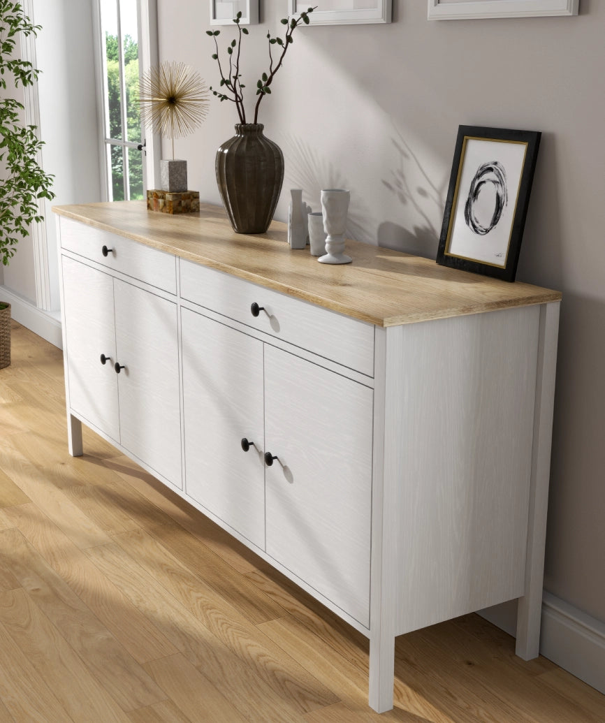 Lorena White Wood 4-Door 2-Drawer Sideboard - White Wood Sideboard Made in Turkey to Order for UK Dining Room Interiors - White Wood sideboard by Netline Home Interior