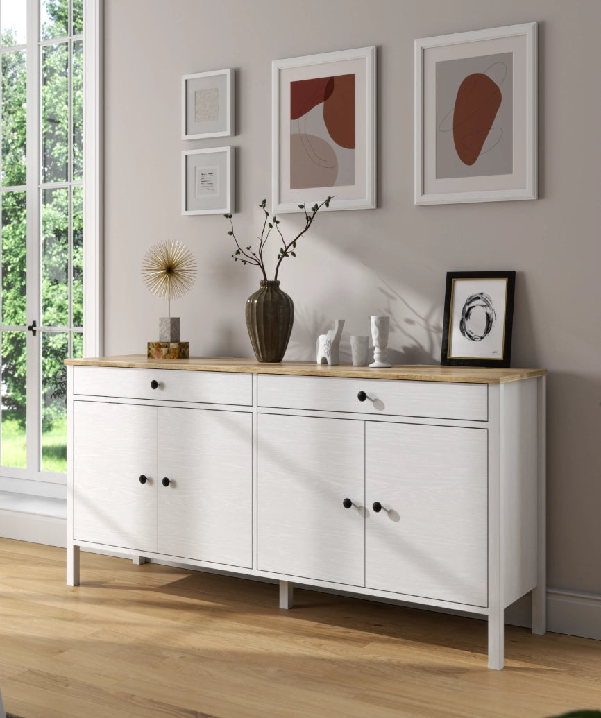 Lorena White Wood 4-Door 2-Drawer Sideboard - White Wood Sideboard Made in Turkey to Order for UK Dining Room Interiors - White Wood sideboard by Netline Home Interior