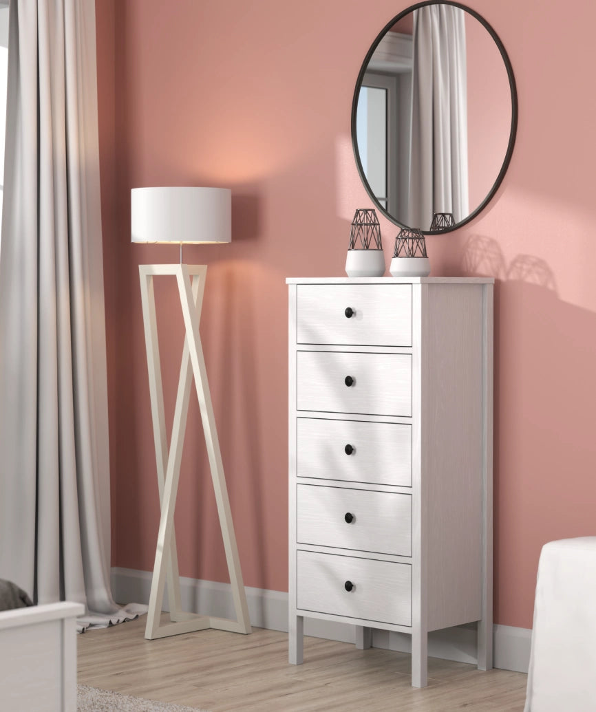 Orven White Wood 5-Drawer Dresser - White Wood Dresser Made in Turkey to Order for UK Bedroom Interiors - White Wood dresser by Netline Home Interior