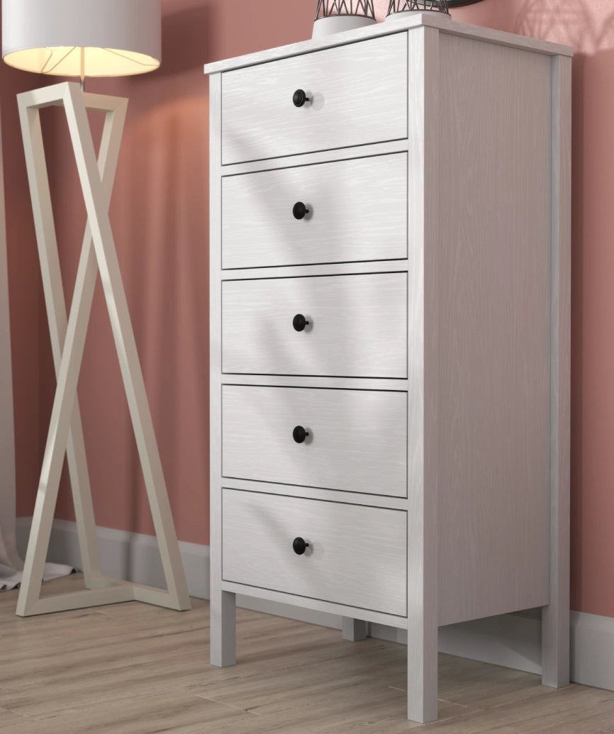 Orven White Wood 5-Drawer Dresser - White Wood Dresser Made in Turkey to Order for UK Bedroom Interiors - White Wood dresser by Netline Home Interior