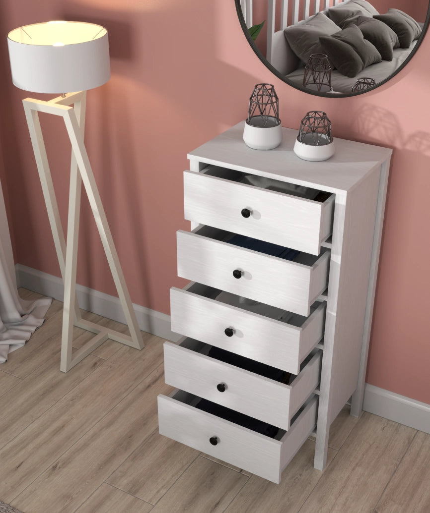 Orven White Wood 5-Drawer Dresser - White Wood Dresser Made in Turkey to Order for UK Bedroom Interiors - White Wood dresser by Netline Home Interior