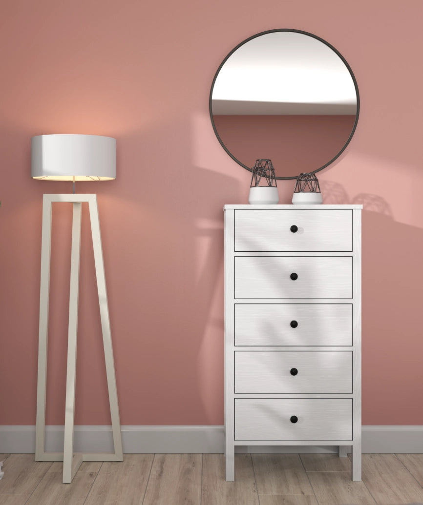Orven White Wood 5-Drawer Dresser - White Wood Dresser Made in Turkey to Order for UK Bedroom Interiors - White Wood dresser by Netline Home Interior