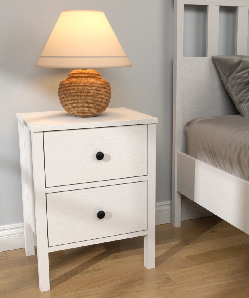 Ismera White Wood 2-Drawer Nightstand - White Wood Nightstand Made in Turkey to Order for UK Bedroom Interiors - White Wood nightstand by Netline Home Interior