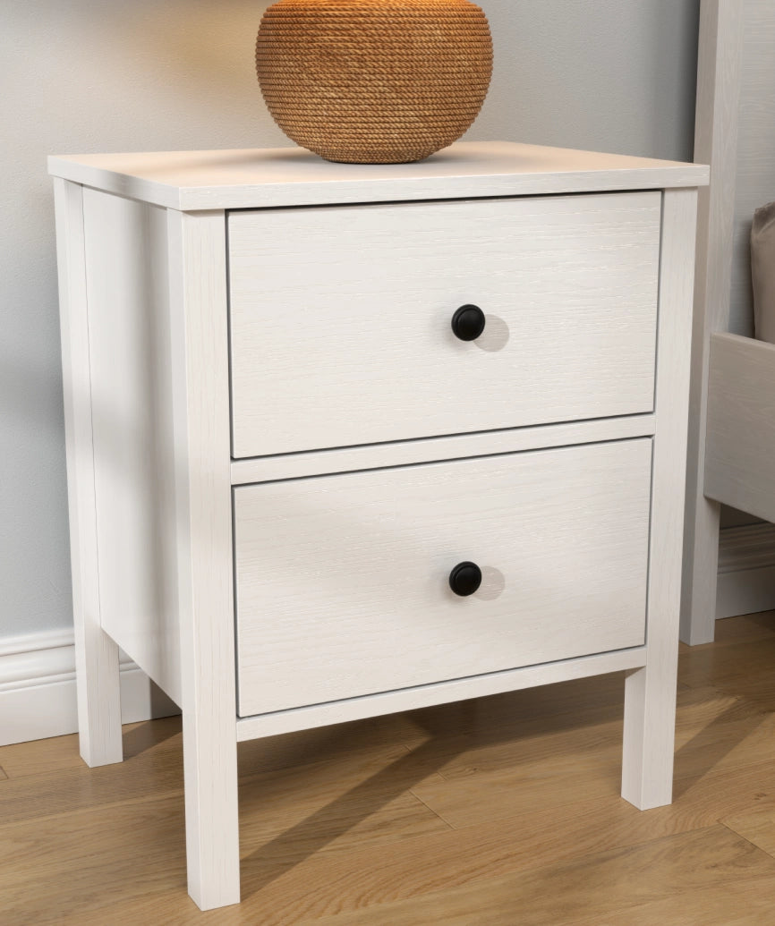Ismera White Wood 2-Drawer Nightstand - White Wood Nightstand Made in Turkey to Order for UK Bedroom Interiors - White Wood nightstand by Netline Home Interior