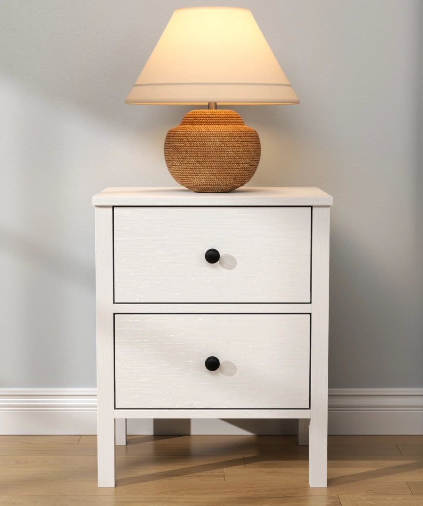 Ismera White Wood 2-Drawer Nightstand - White Wood Nightstand Made in Turkey to Order for UK Bedroom Interiors - White Wood nightstand by Netline Home Interior