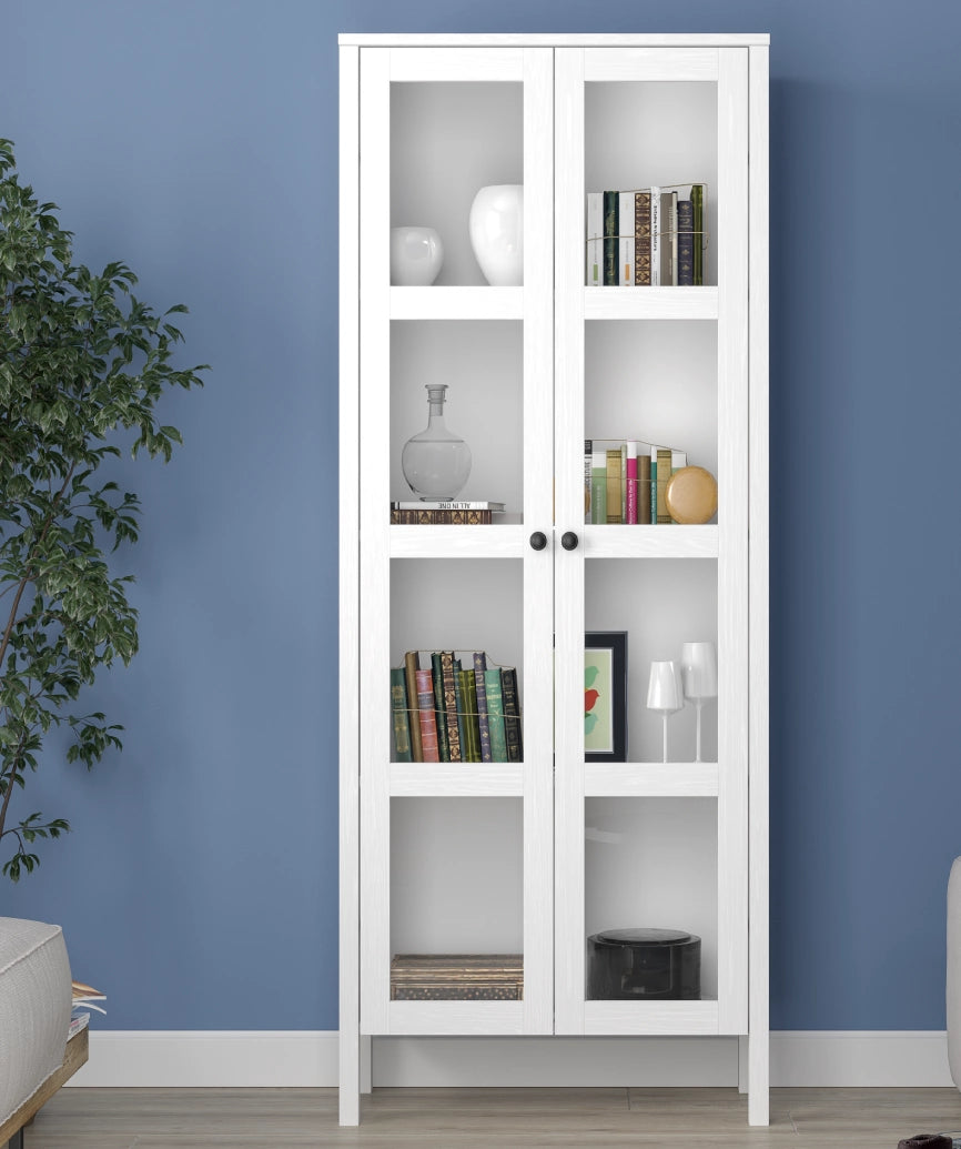 Romy White Wood Glass Door Display Cabinet - White Wood Display Cabinet Made in Turkey to Order for UK Dining Room Interiors - White Wood display cabinet by Netline Home Interior