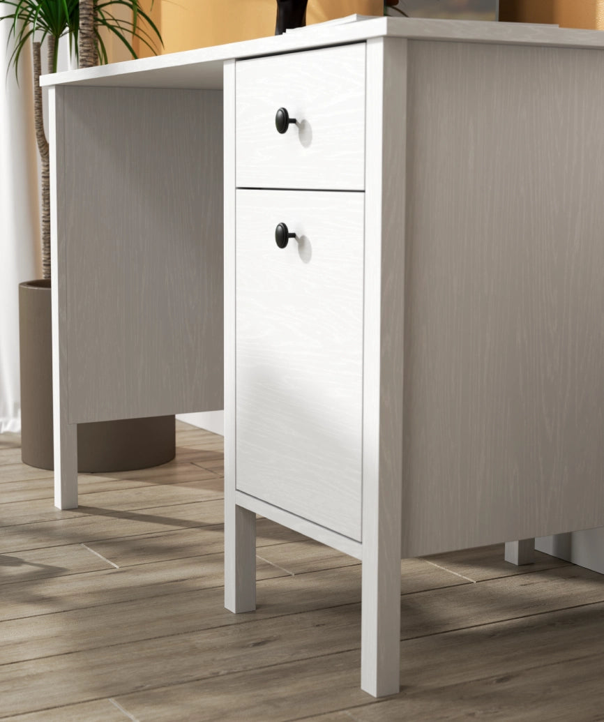 Mirel White Wood 1-Door 1-Drawer Desk - White Wood Desk Made in Turkey to Order for UK Home Office Interiors - White Wood desk by Netline Home Interior