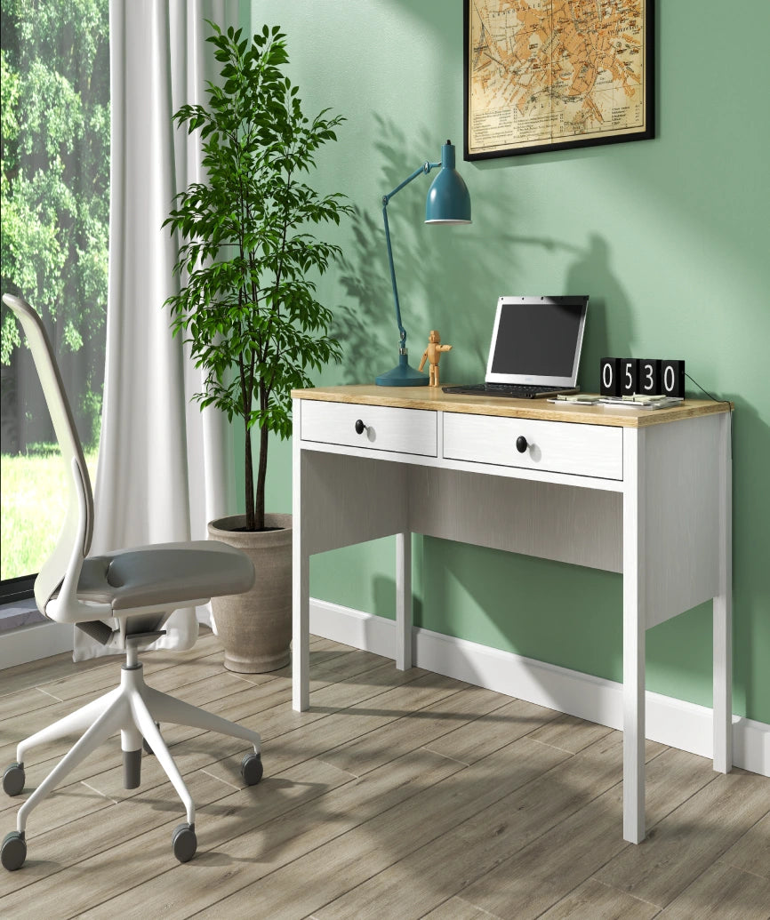 Talio White Wood 2-Drawer Desk - White Wood Desk Made in Turkey to Order for UK Home Office Interiors - White Wood desk by Netline Home Interior