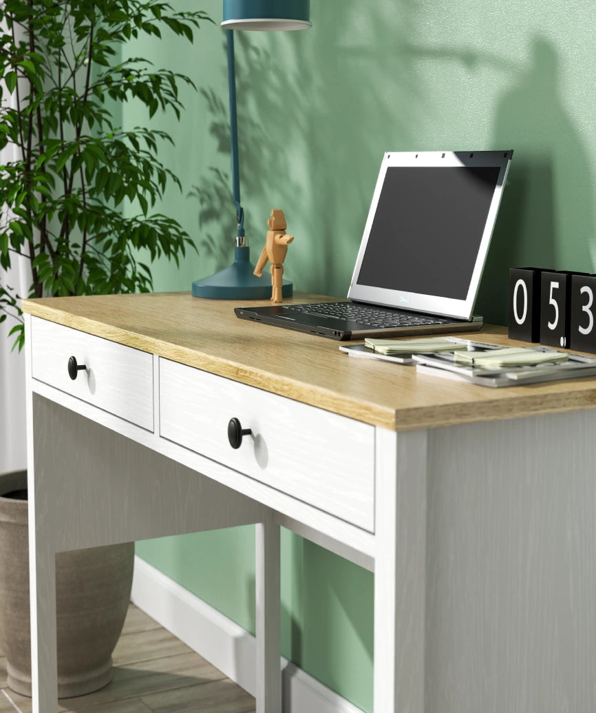Talio White Wood 2-Drawer Desk - White Wood Desk Made in Turkey to Order for UK Home Office Interiors - White Wood desk by Netline Home Interior