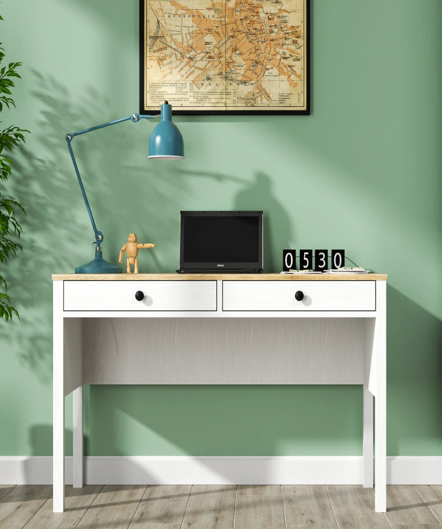 Talio White Wood 2-Drawer Desk - White Wood Desk Made in Turkey to Order for UK Home Office Interiors - White Wood desk by Netline Home Interior
