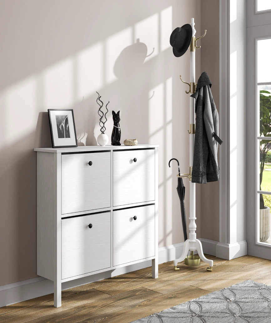 Limma 4-Door Shoe Cabinet White Wood - White Wood Shoe Cabinet Made in Turkey to Order for UK Hallway Interiors - White Wood shoe cabinet by Netline Home Interior