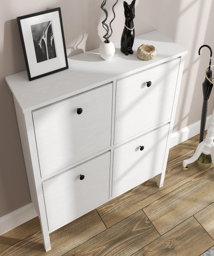 Limma 4-Door Shoe Cabinet White Wood - White Wood Shoe Cabinet Made in Turkey to Order for UK Hallway Interiors - White Wood shoe cabinet by Netline Home Interior