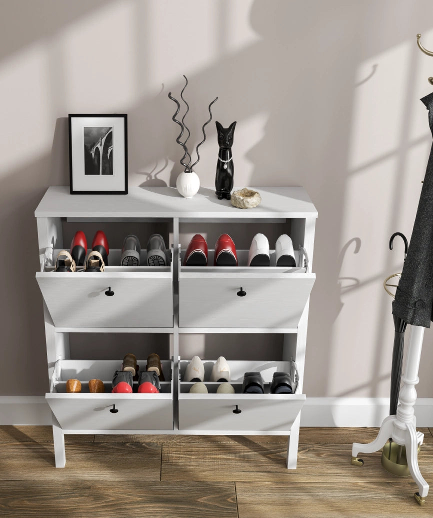 Limma 4-Door Shoe Cabinet White Wood - White Wood Shoe Cabinet Made in Turkey to Order for UK Hallway Interiors - White Wood shoe cabinet by Netline Home Interior
