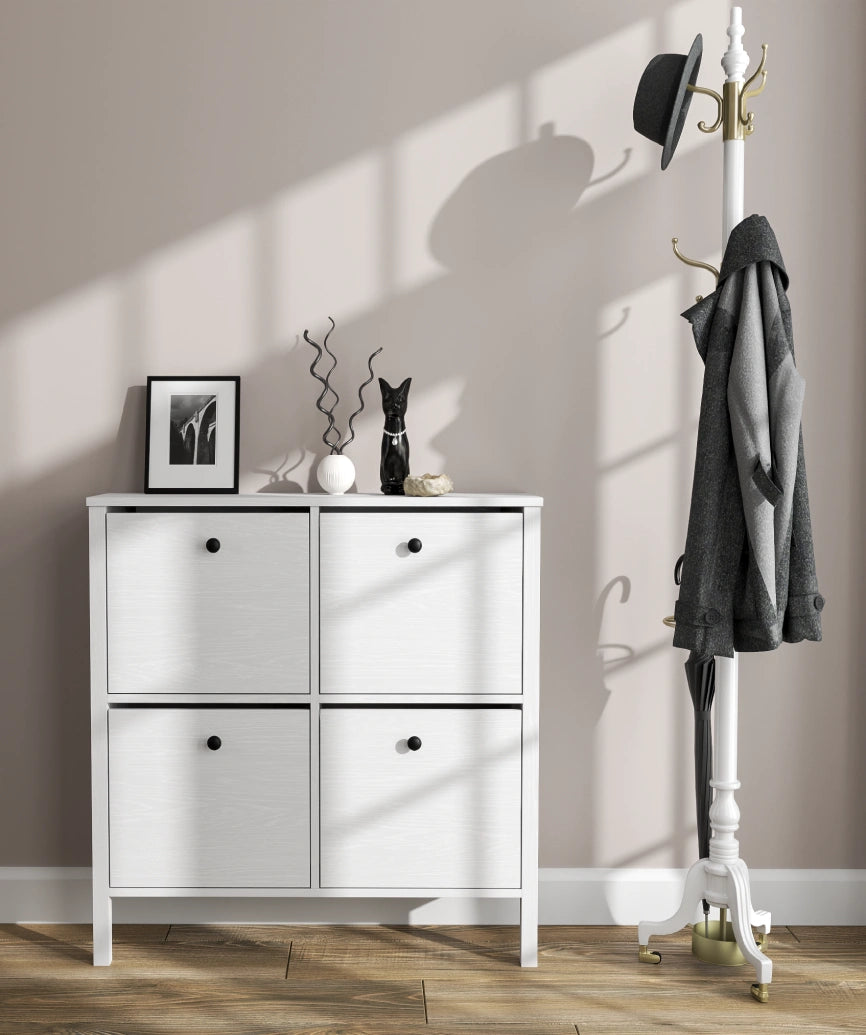 Limma 4-Door Shoe Cabinet White Wood - White Wood Shoe Cabinet Made in Turkey to Order for UK Hallway Interiors - White Wood shoe cabinet by Netline Home Interior