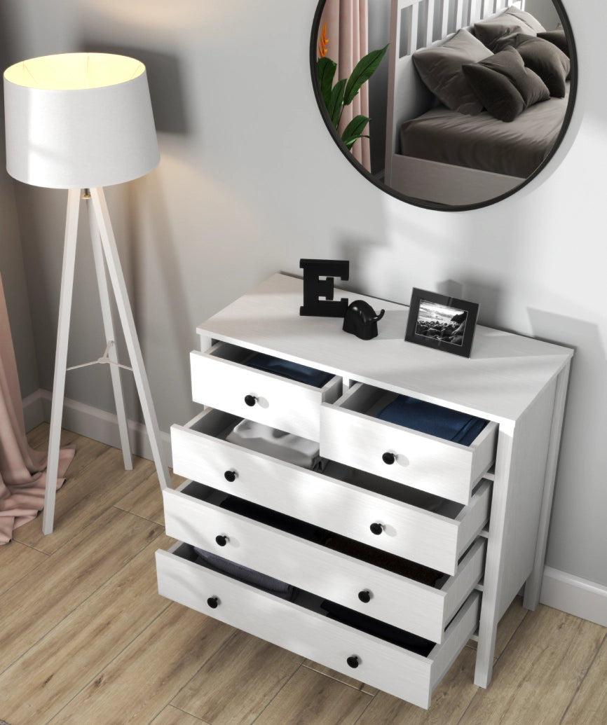 Elaya White Wood 5-Drawer Dresser - White Wood Dresser Made in Turkey to Order for UK Bedroom Interiors - White Wood dresser by Netline Home Interior