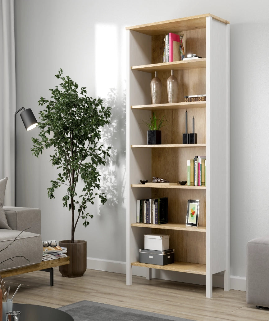 Caeli White Wood 6 Shelved Bookcase - White Wood Bookcase Made in Turkey to Order for UK Home Office Interiors - White Wood bookcase by Netline Home Interior