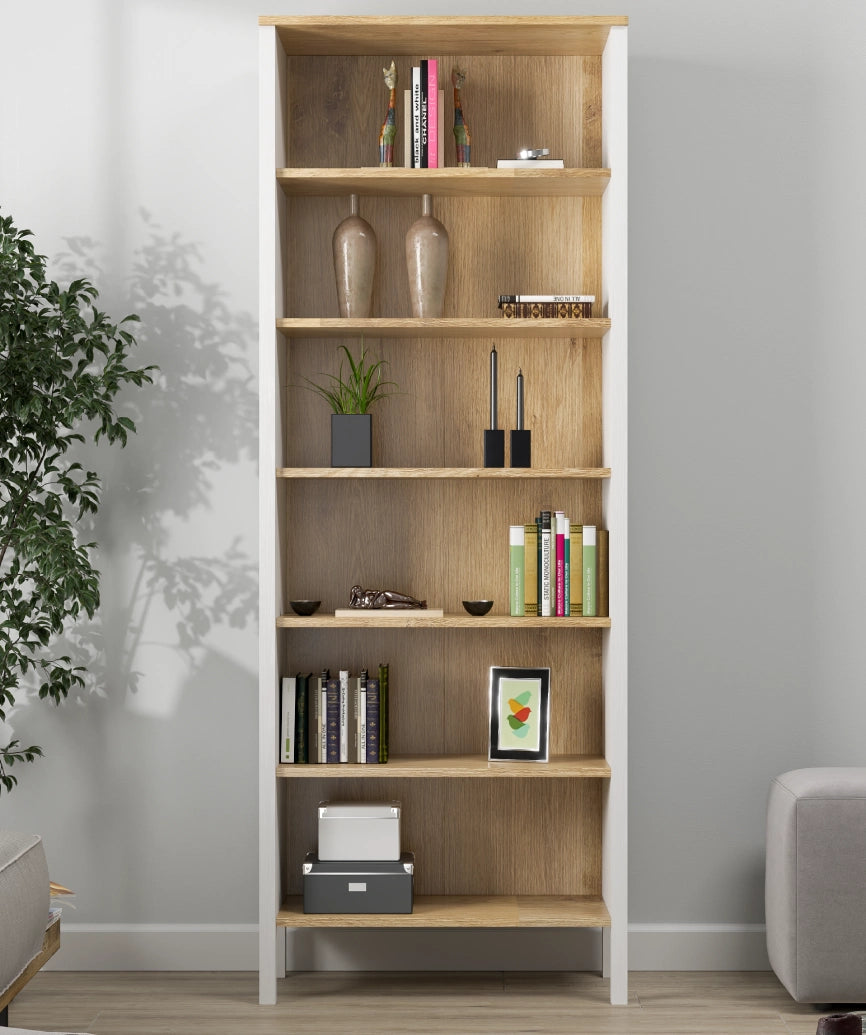 Caeli White Wood 6 Shelved Bookcase - White Wood Bookcase Made in Turkey to Order for UK Home Office Interiors - White Wood bookcase by Netline Home Interior