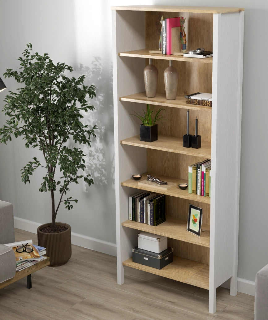 Caeli White Wood 6 Shelved Bookcase - White Wood Bookcase Made in Turkey to Order for UK Home Office Interiors - White Wood bookcase by Netline Home Interior