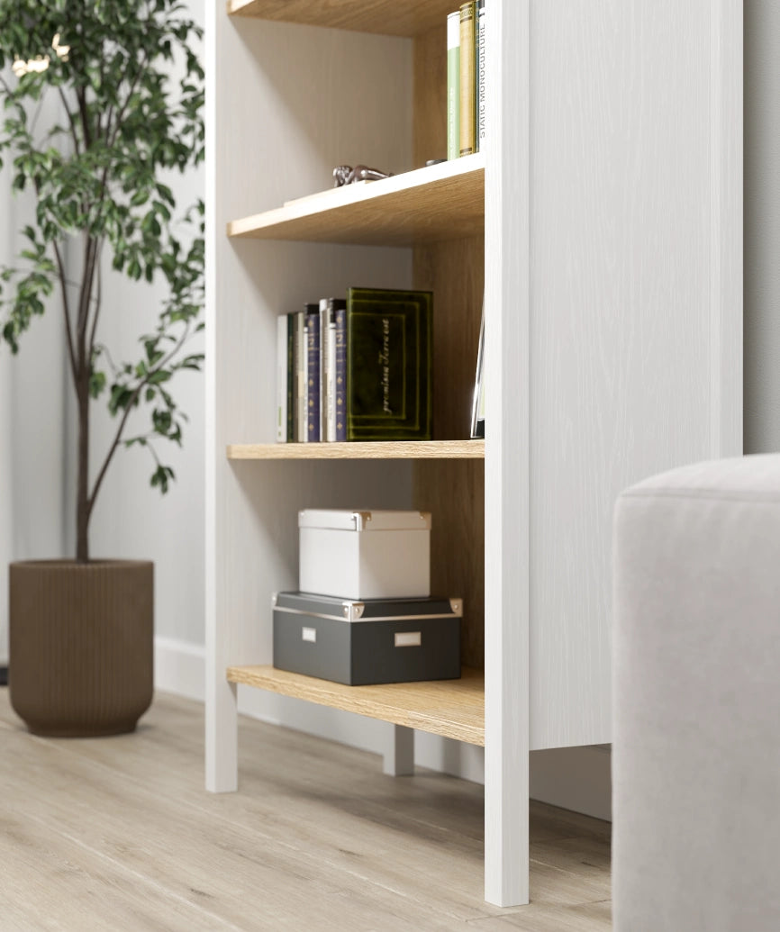 Caeli White Wood 6 Shelved Bookcase - White Wood Bookcase Made in Turkey to Order for UK Home Office Interiors - White Wood bookcase by Netline Home Interior