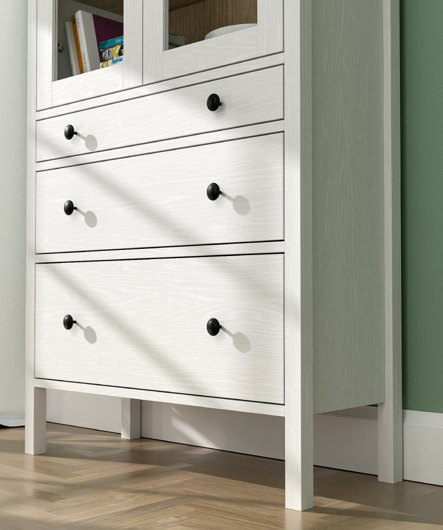 Elva White Wood Glass Door Buffet Cabinet - White Wood Sideboard Made in Turkey to Order for UK Dining Room Interiors - White Wood sideboard by Netline Home Interior