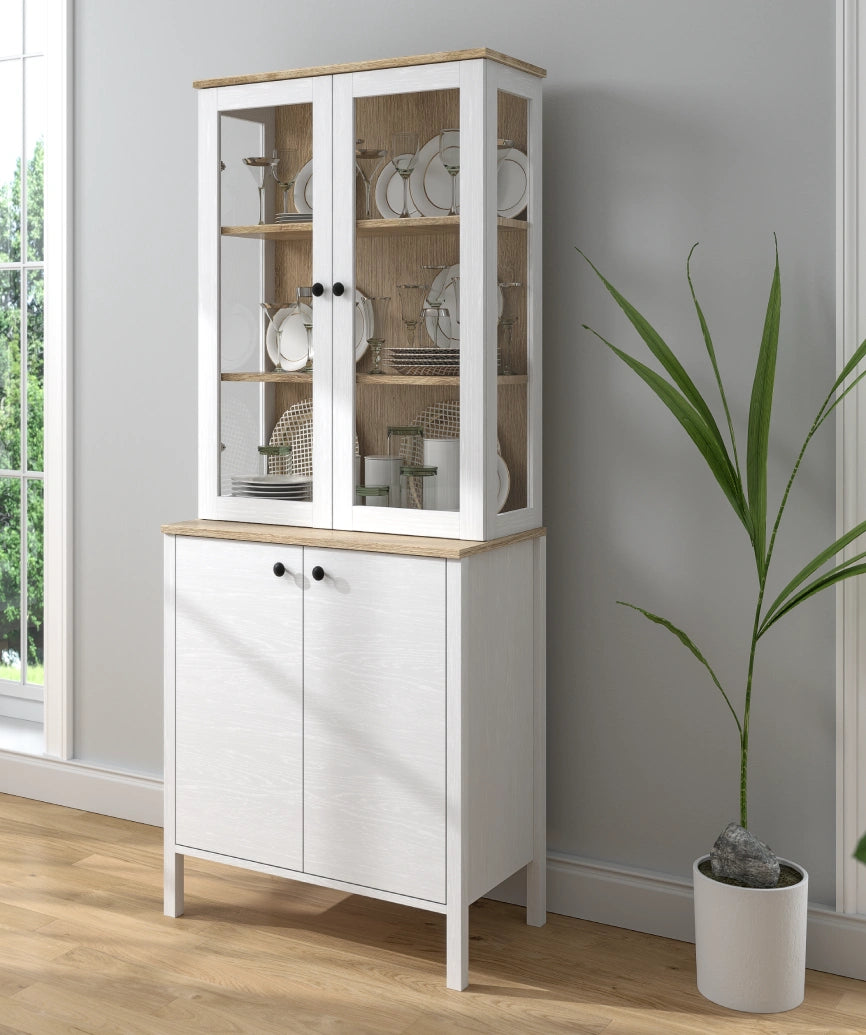 Darel Glass Door Display Cabinet White Wood and Legnano - White Wood Display Cabinet Made in Turkey to Order for UK Dining Room Interiors - White Wood display cabinet by Netline Home Interior