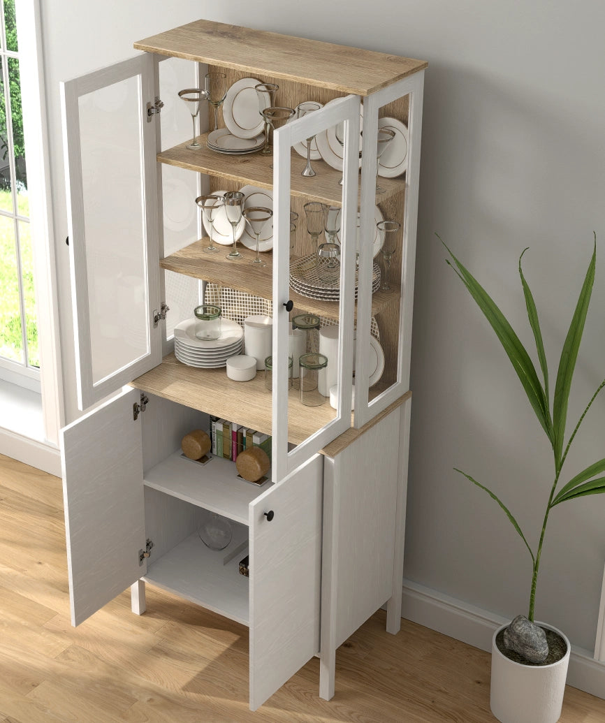 Darel Glass Door Display Cabinet White Wood and Legnano - White Wood Display Cabinet Made in Turkey to Order for UK Dining Room Interiors - White Wood display cabinet by Netline Home Interior