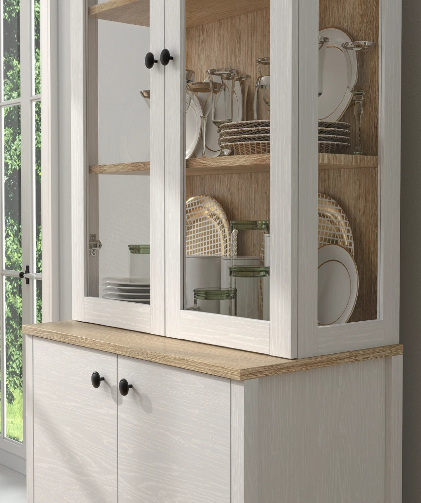 Darel Glass Door Display Cabinet White Wood and Legnano - White Wood Display Cabinet Made in Turkey to Order for UK Dining Room Interiors - White Wood display cabinet by Netline Home Interior