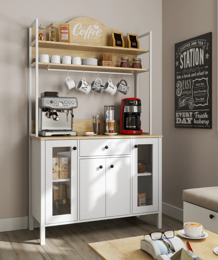 Salva White Wood 4-Door 1-Drawer Coffee Cabinet - White Wood Coffee Cabinet Made in Turkey to Order for UK Dining Room Interiors - White Wood coffee cabinet by Netline Home Interior
