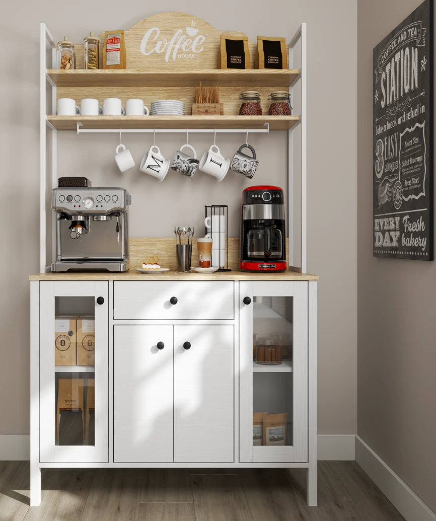 Salva White Wood 4-Door 1-Drawer Coffee Cabinet - White Wood Coffee Cabinet Made in Turkey to Order for UK Dining Room Interiors - White Wood coffee cabinet by Netline Home Interior