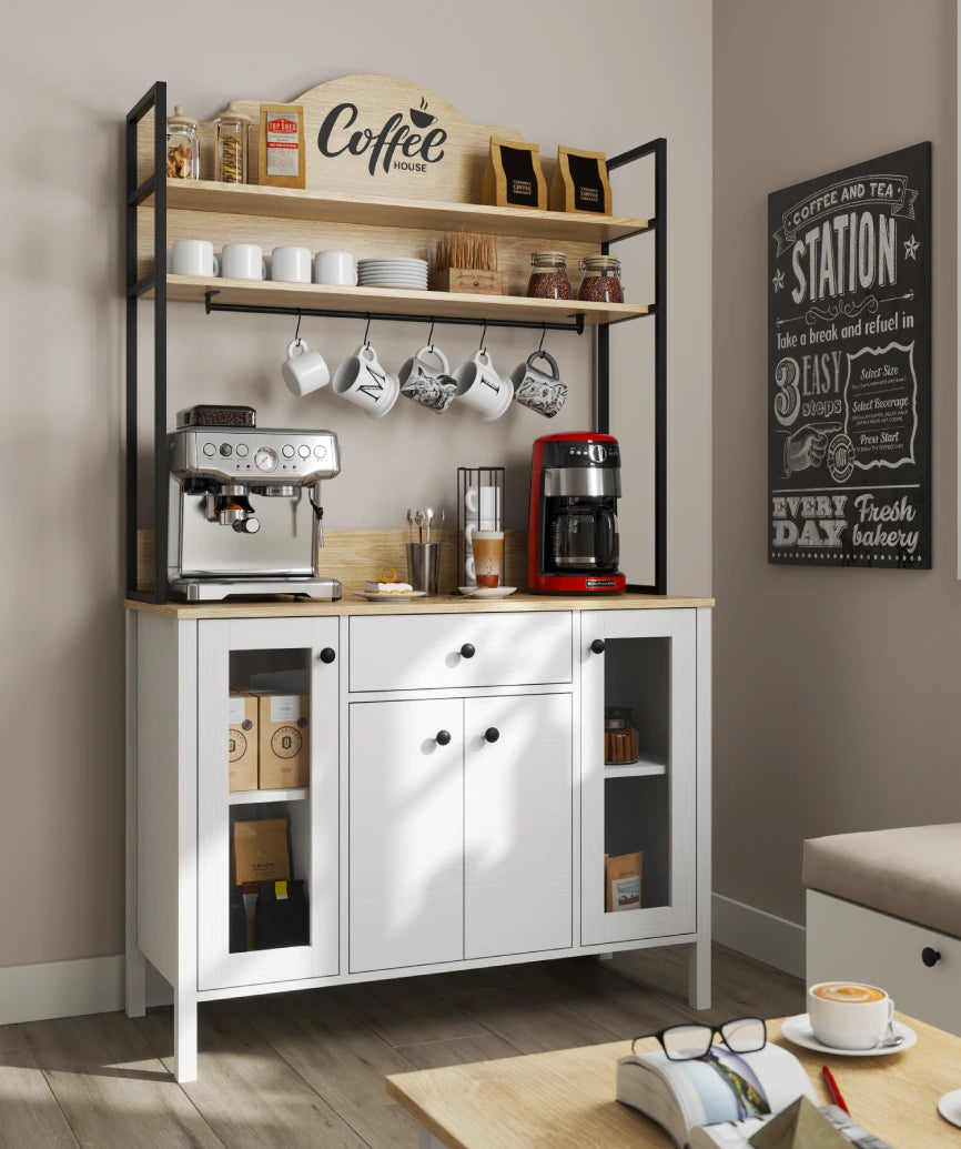 Salva White Wood 4-Door 1-Drawer Coffee Cabinet - White Wood Coffee Cabinet Made in Turkey to Order for UK Dining Room Interiors - White Wood coffee cabinet by Netline Home Interior