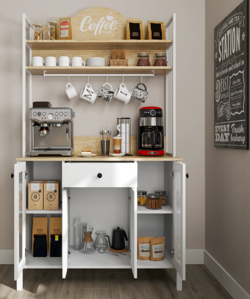 Salva White Wood 4-Door 1-Drawer Coffee Cabinet - White Wood Coffee Cabinet Made in Turkey to Order for UK Dining Room Interiors - White Wood coffee cabinet by Netline Home Interior