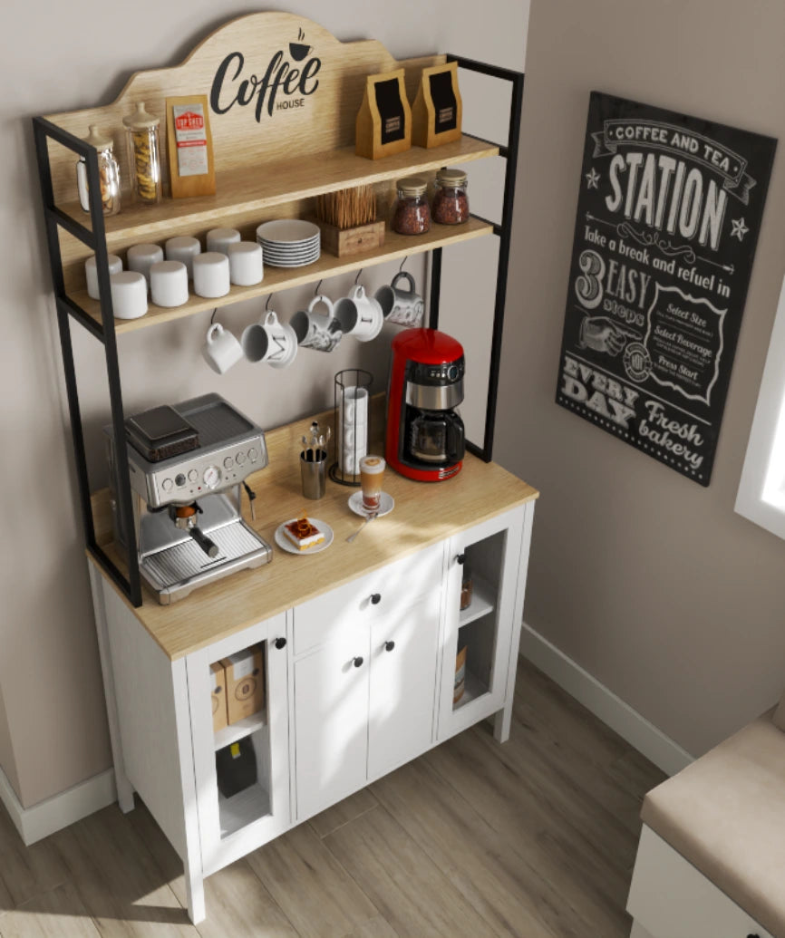 Salva White Wood 4-Door 1-Drawer Coffee Cabinet - White Wood Coffee Cabinet Made in Turkey to Order for UK Dining Room Interiors - White Wood coffee cabinet by Netline Home Interior