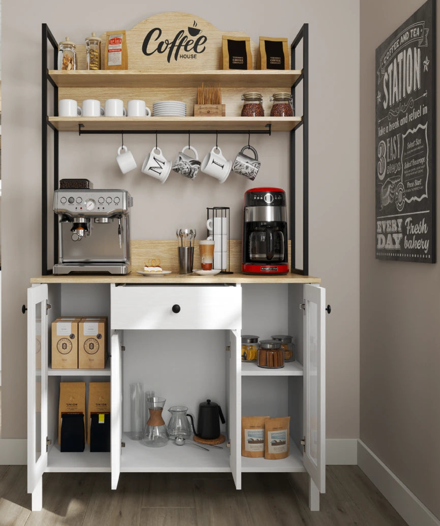 Salva White Wood 4-Door 1-Drawer Coffee Cabinet - White Wood Coffee Cabinet Made in Turkey to Order for UK Dining Room Interiors - White Wood coffee cabinet by Netline Home Interior