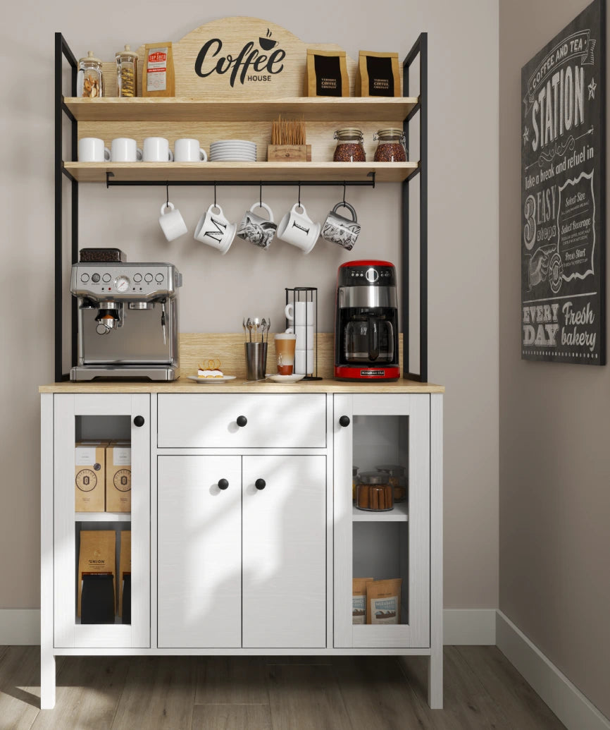 Salva White Wood 4-Door 1-Drawer Coffee Cabinet - White Wood Coffee Cabinet Made in Turkey to Order for UK Dining Room Interiors - White Wood coffee cabinet by Netline Home Interior
