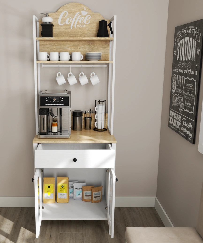 Alva White Wood 2-Door 1-Drawer Coffee Cabinet - White Wood Coffee Cabinet Made in Turkey to Order for UK Dining Room Interiors - White Wood coffee cabinet by Netline Home Interior