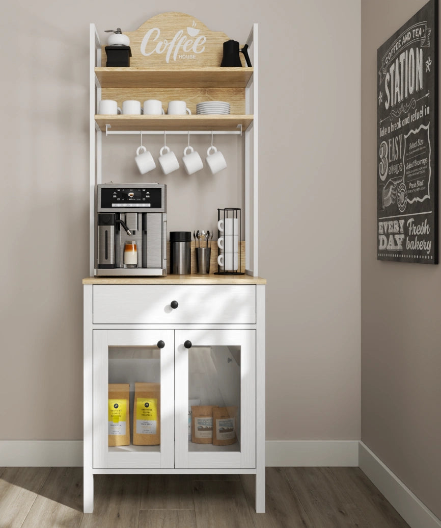 Alva White Wood 2-Door 1-Drawer Coffee Cabinet - White Wood Coffee Cabinet Made in Turkey to Order for UK Dining Room Interiors - White Wood coffee cabinet by Netline Home Interior