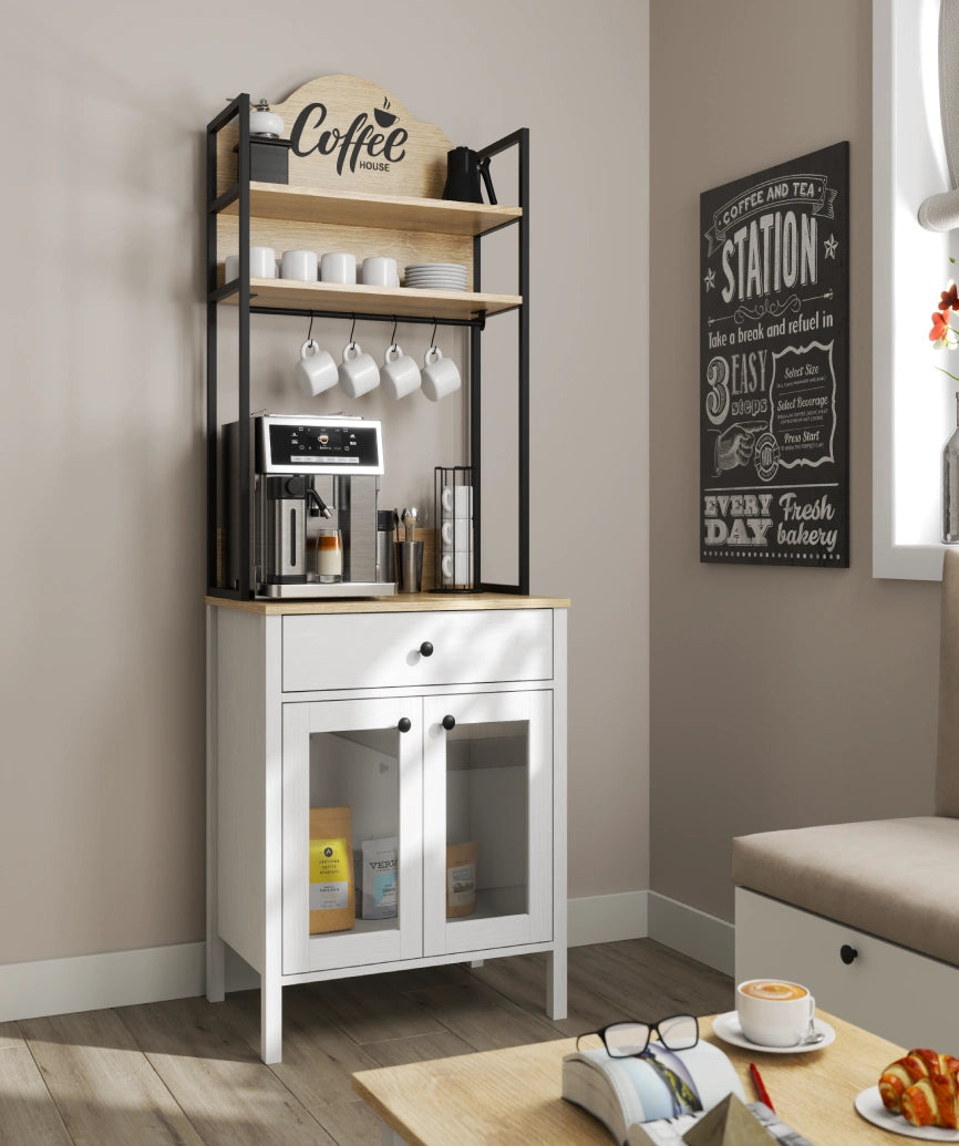 Alva White Wood 2-Door 1-Drawer Coffee Cabinet - White Wood Coffee Cabinet Made in Turkey to Order for UK Dining Room Interiors - White Wood coffee cabinet by Netline Home Interior