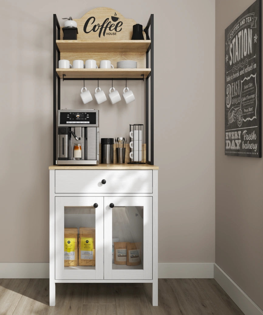 Alva White Wood 2-Door 1-Drawer Coffee Cabinet - White Wood Coffee Cabinet Made in Turkey to Order for UK Dining Room Interiors - White Wood coffee cabinet by Netline Home Interior