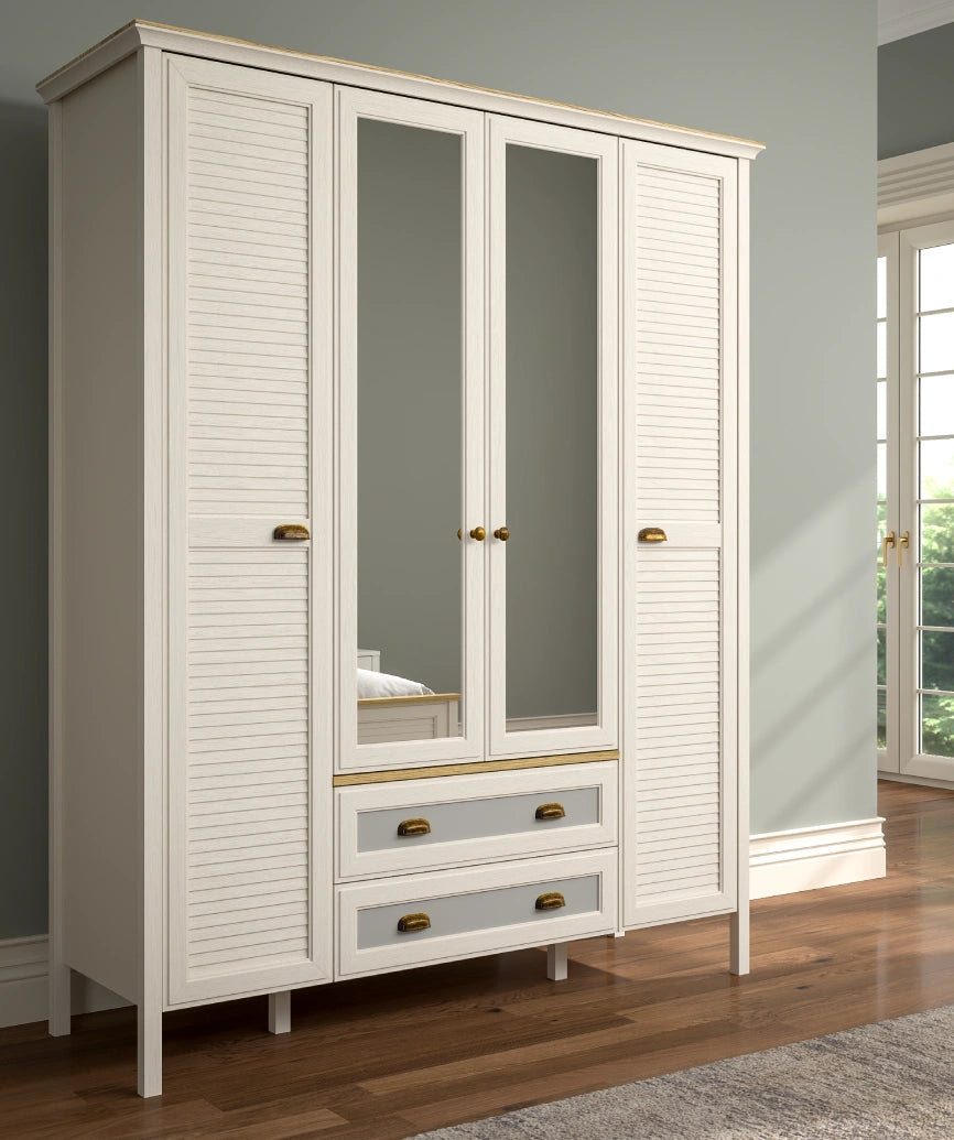 Eniro Premium Moonstone 4-Door 2-Drawer Wardrobe - Moonstone Wardrobe Made in Turkey to Order for UK Bedroom Interiors - Moonstone wardrobe by Netline Home Interior