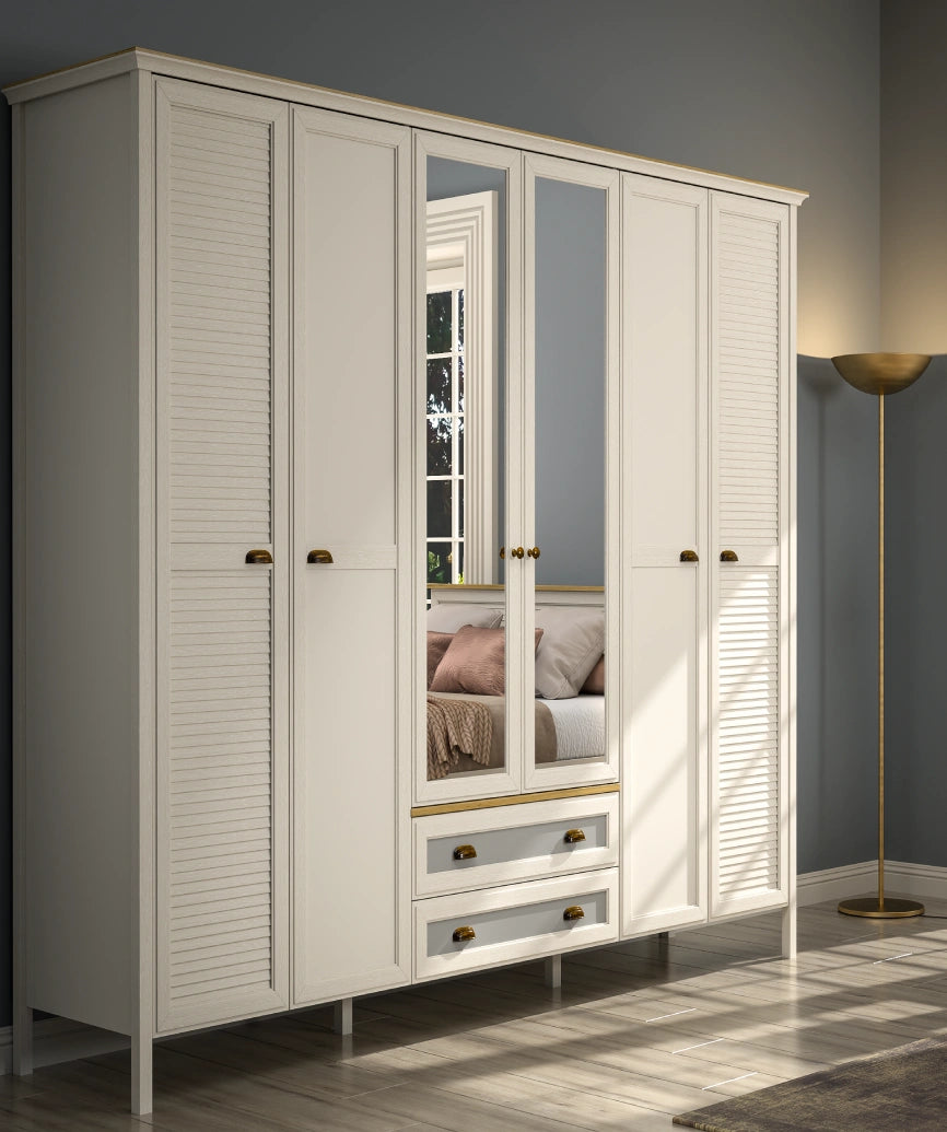 Elira Premium Moonstone 6-Door Wardrobe - Moonstone Wardrobe Made in Turkey to Order for UK Bedroom Interiors - Moonstone wardrobe by Netline Home Interior