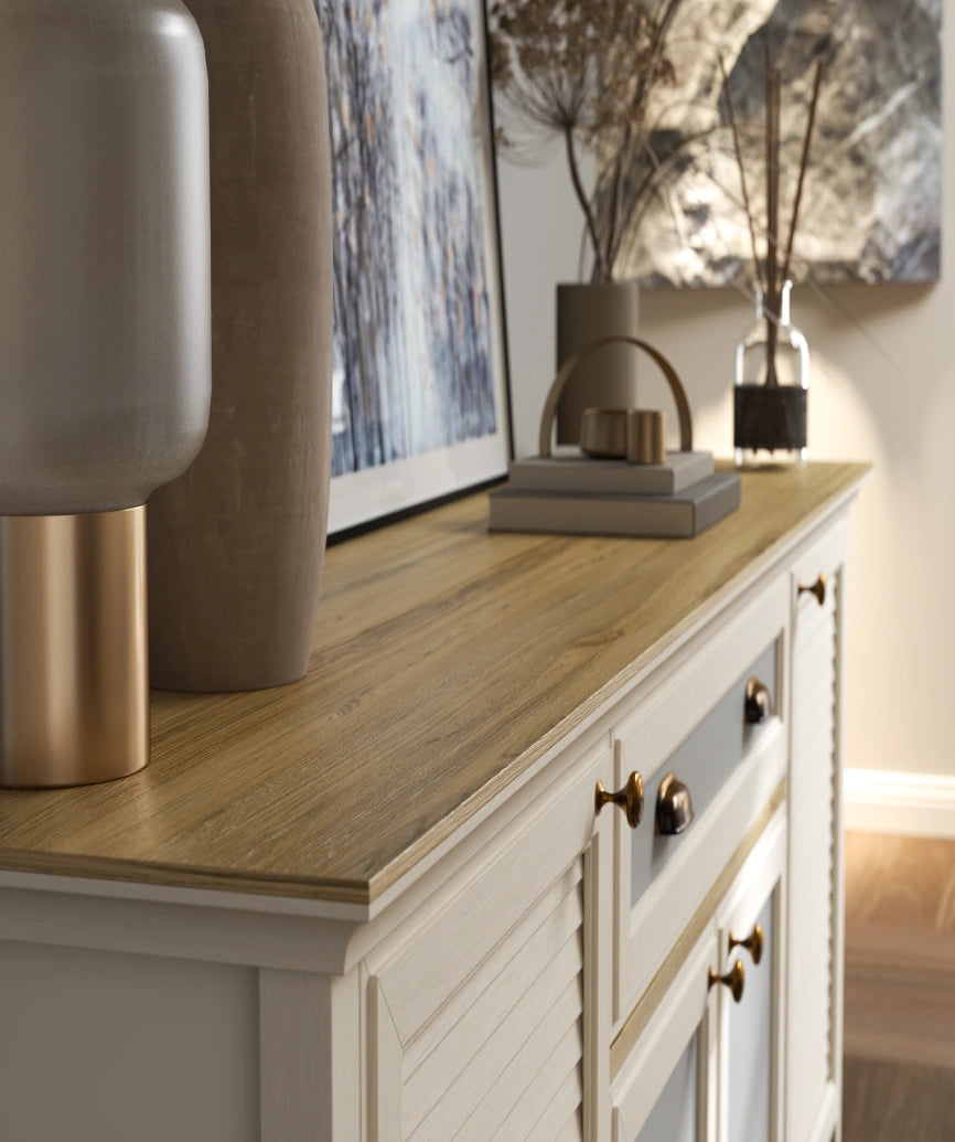 Davina Premium Moonstone Louvered 4-Door 1-Drawer Sideboard - Moonstone Sideboard Made in Turkey to Order for UK Dining Room Interiors - Moonstone sideboard by Netline Home Interior