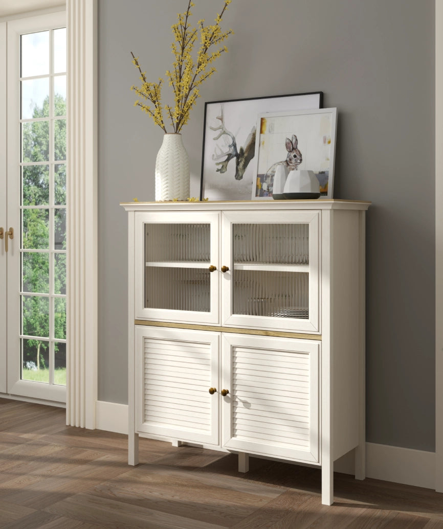 Feyra Premium Legnano 2 Glass Door 2 Louvered Door Buffet Cabinet / Display Cabinet - Legnano Display Cabinet Made in Turkey to Order for UK Dining Room Interiors - Legnano display cabinet by Netline Home Interior