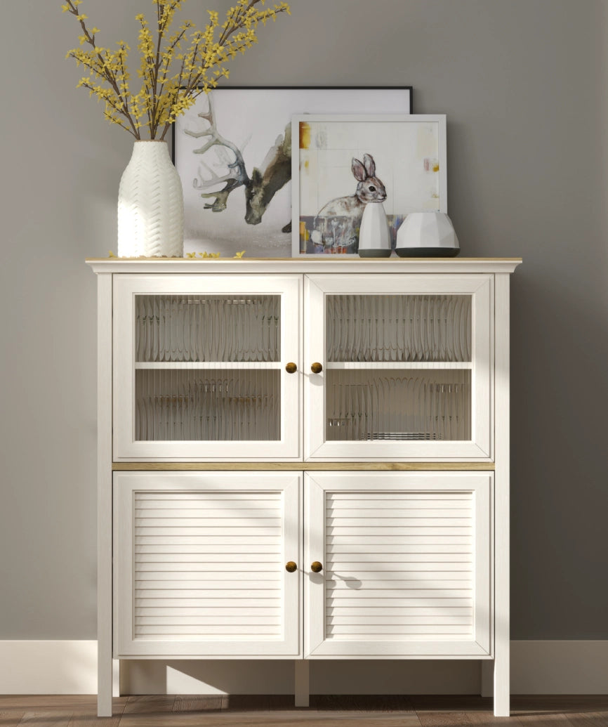 Feyra Premium Legnano 2 Glass Door 2 Louvered Door Buffet Cabinet / Display Cabinet - Legnano Display Cabinet Made in Turkey to Order for UK Dining Room Interiors - Legnano display cabinet by Netline Home Interior