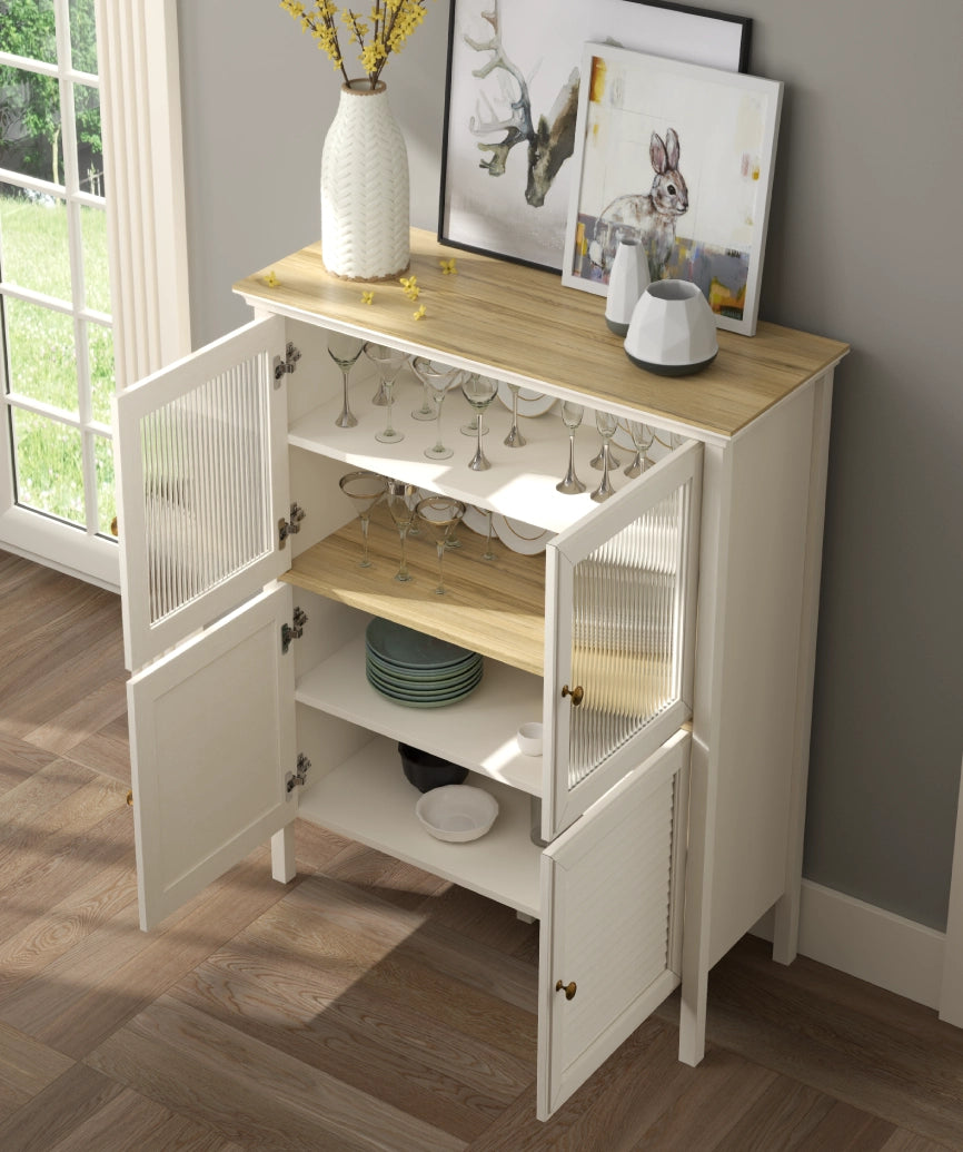 Feyra Premium Legnano 2 Glass Door 2 Louvered Door Buffet Cabinet / Display Cabinet - Legnano Display Cabinet Made in Turkey to Order for UK Dining Room Interiors - Legnano display cabinet by Netline Home Interior