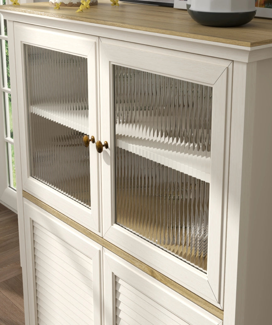 Feyra Premium Legnano 2 Glass Door 2 Louvered Door Buffet Cabinet / Display Cabinet - Legnano Display Cabinet Made in Turkey to Order for UK Dining Room Interiors - Legnano display cabinet by Netline Home Interior
