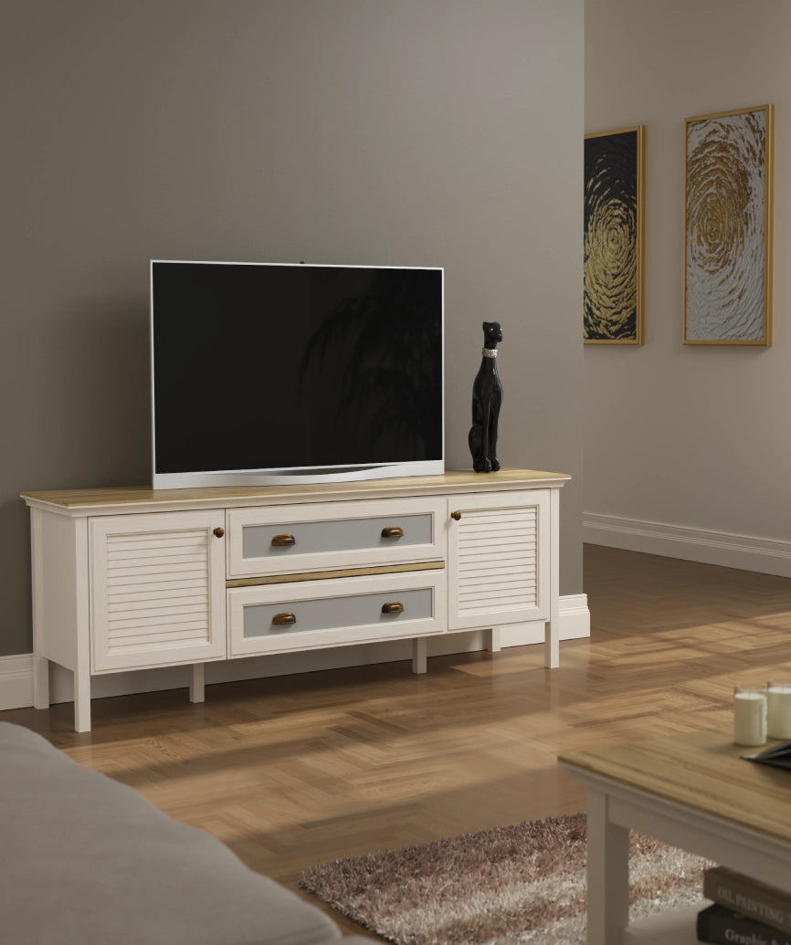 Hunor Premium Moonstone 2-Door 2-Drawer TV Unit Cream and Legnano - Moonstone Tv Unit Made in Turkey to Order for UK Living Room Interiors - Moonstone TV unit by Netline Home Interior