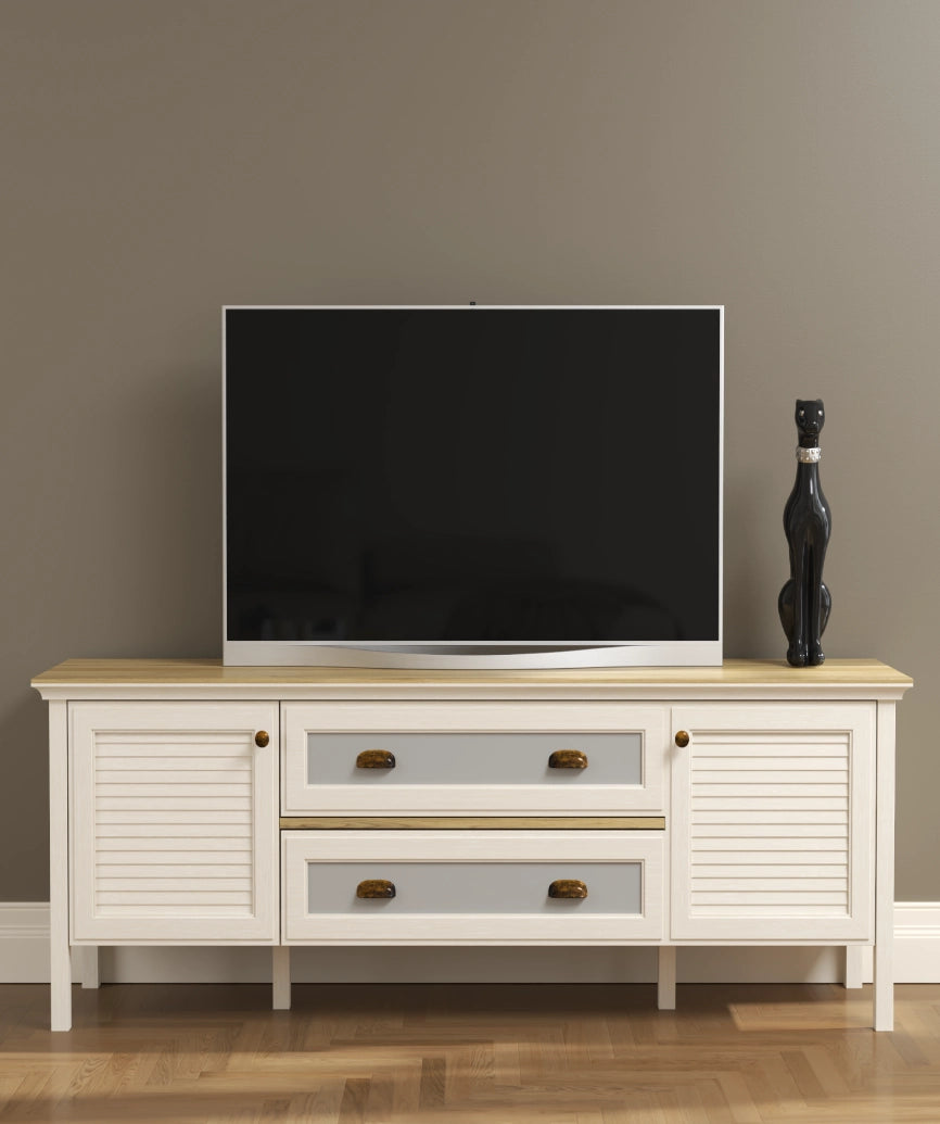 Hunor Premium Moonstone 2-Door 2-Drawer TV Unit Cream and Legnano - Moonstone Tv Unit Made in Turkey to Order for UK Living Room Interiors - Moonstone TV unit by Netline Home Interior